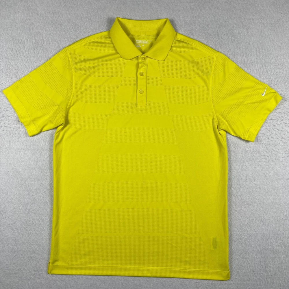 Nike Polo Shirt Mens Medium Yellow Performance Golf Casual Vacation Travel Work